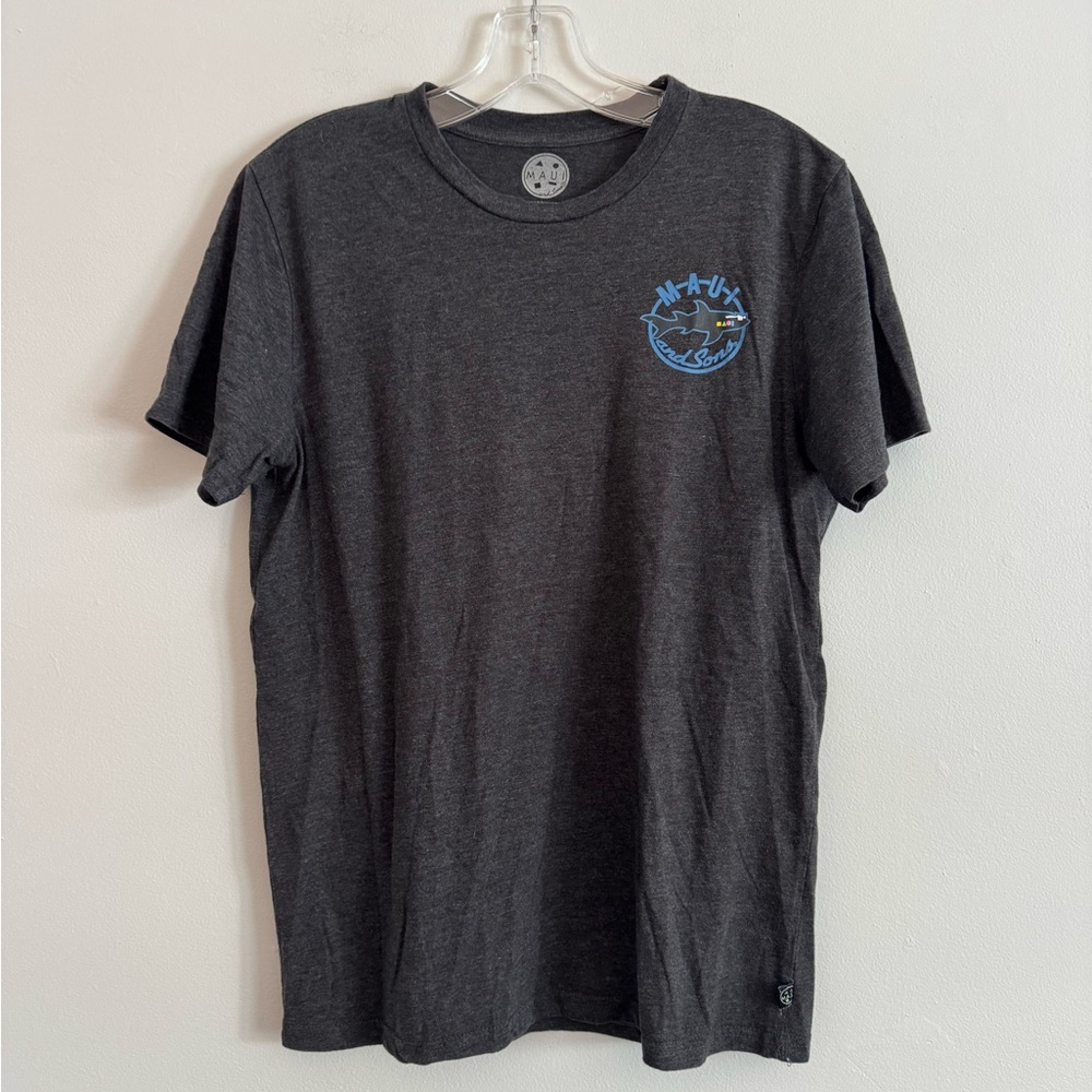 Maui & Sons Men's Gray T-Shirt with Blue Logo M